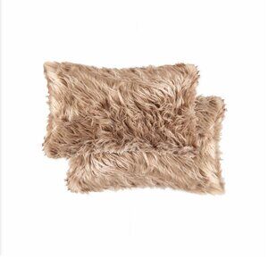 Luxe Home Decor Belton Faux Fur Pillow | 2-Piece | Tan | 12"x20"